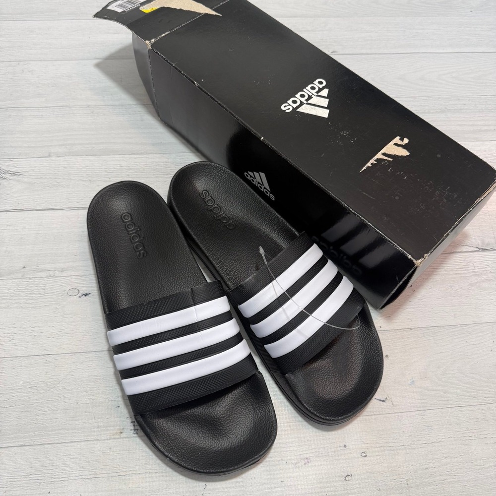 Adidas Adilette black and white slides shower shoes men's size 11 NEW